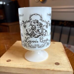 White Lovers Cup with Cherub Design Vintage Milk Glass set of 4